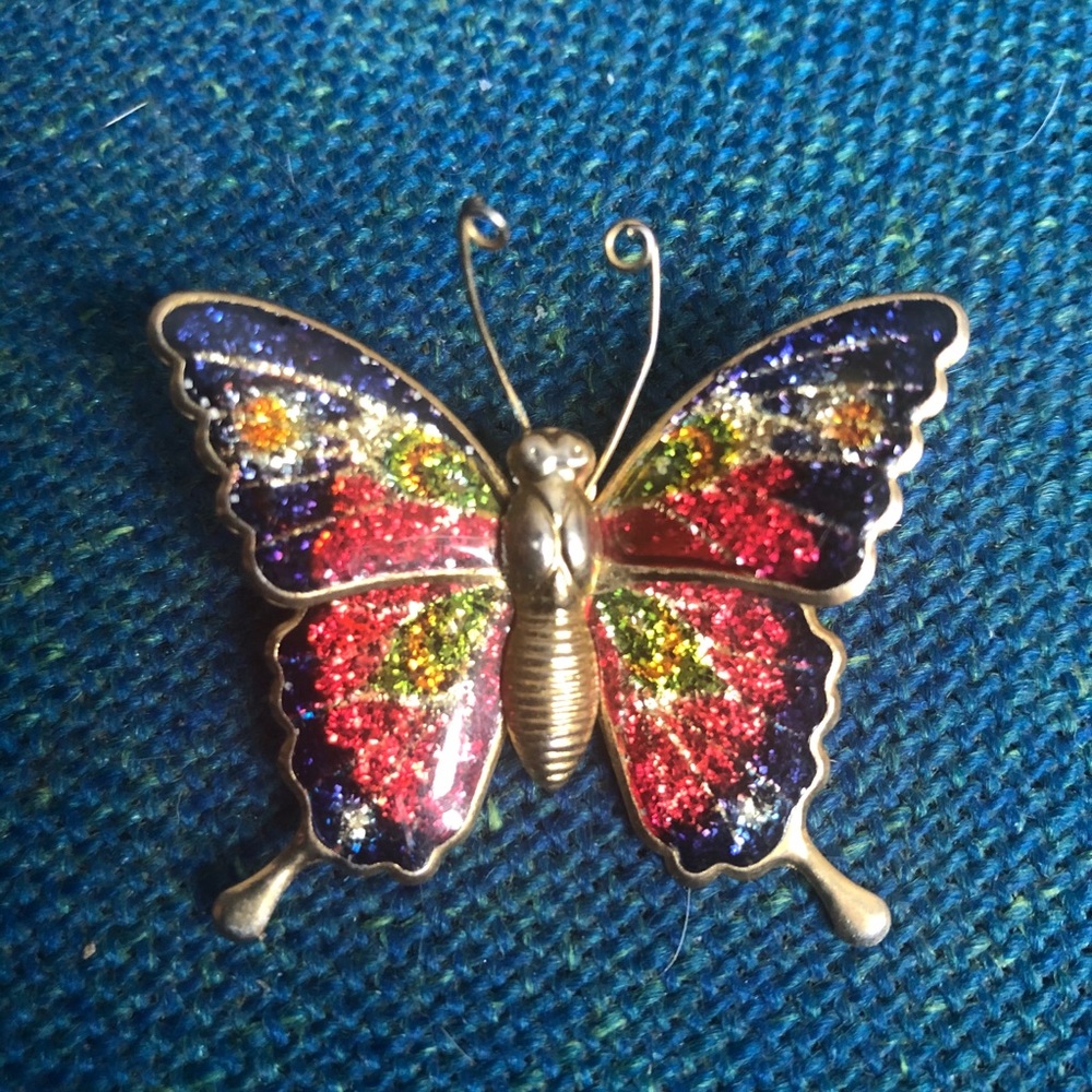 80s Vtg Butterfly Pin Brooch Glitter